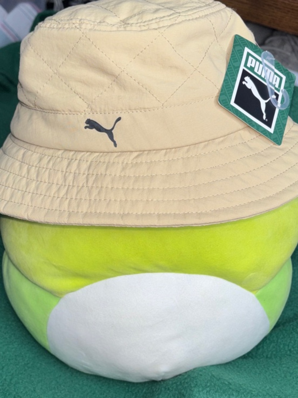 Puma Beige Quilted Bucket Hat with Black Logo Patch
